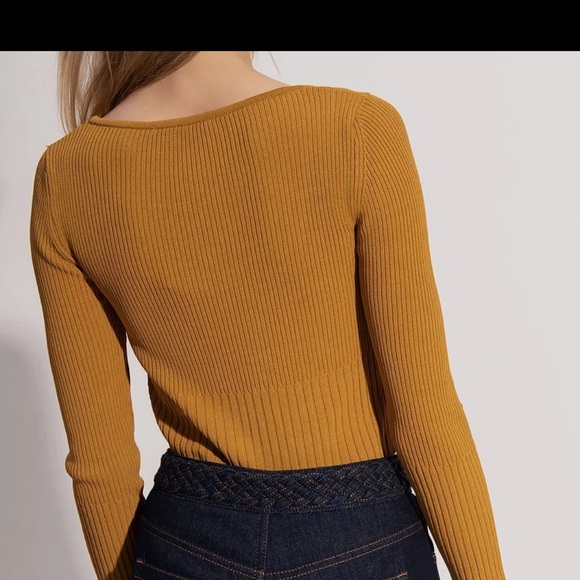NWT 💛 Aeron Neiman Marcus Mustard Ribbed Long Sleeve Top Size Small 💛 - Picture 3 of 7